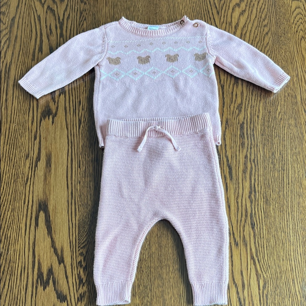 Carter's Soft Pink Knit Baby Sweater Set with Brown Bear Motif